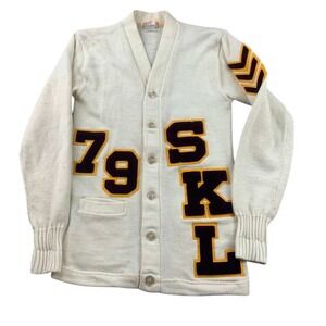 Vintage Coane Cardigan Women 38 Varsity Letterman Sweater Cream 1979 Patch USA